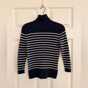 Vintage Ralph Lauren Navy Striped Turtleneck Ribbed Long Sleeve Sweater - Medium